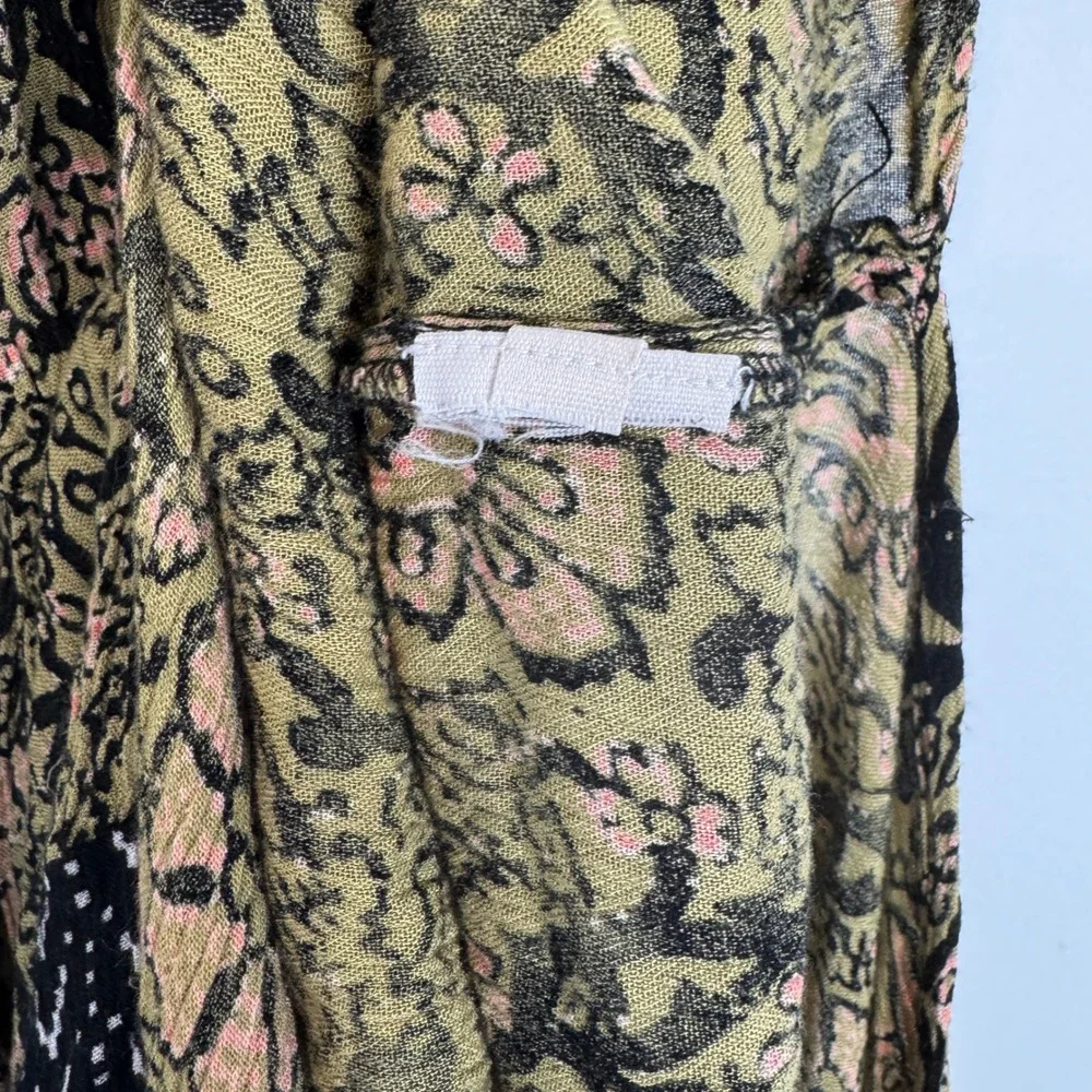 Free People Sweet Soul Smocked‎ Boho Maxi Dress Olive Black Floral Print XS